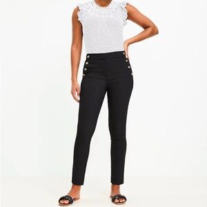 {LOFT} "Sutton Skinny" Black Sailor Crest Buttons High Rise Ankle Dress Pants